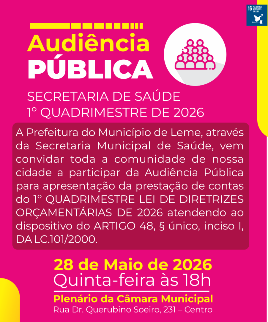SECRETARIA DE SAÚDE INFORMA SOBRE AUDIÊNCIA PÚBLICA NO DIA 28 DE MAIO