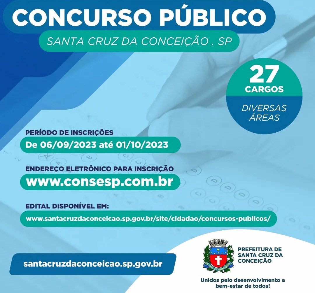 CONCURSO PÚBLICO Nº 001/2023 – EM SANTA CRUZ DA CONCEIÇÃO