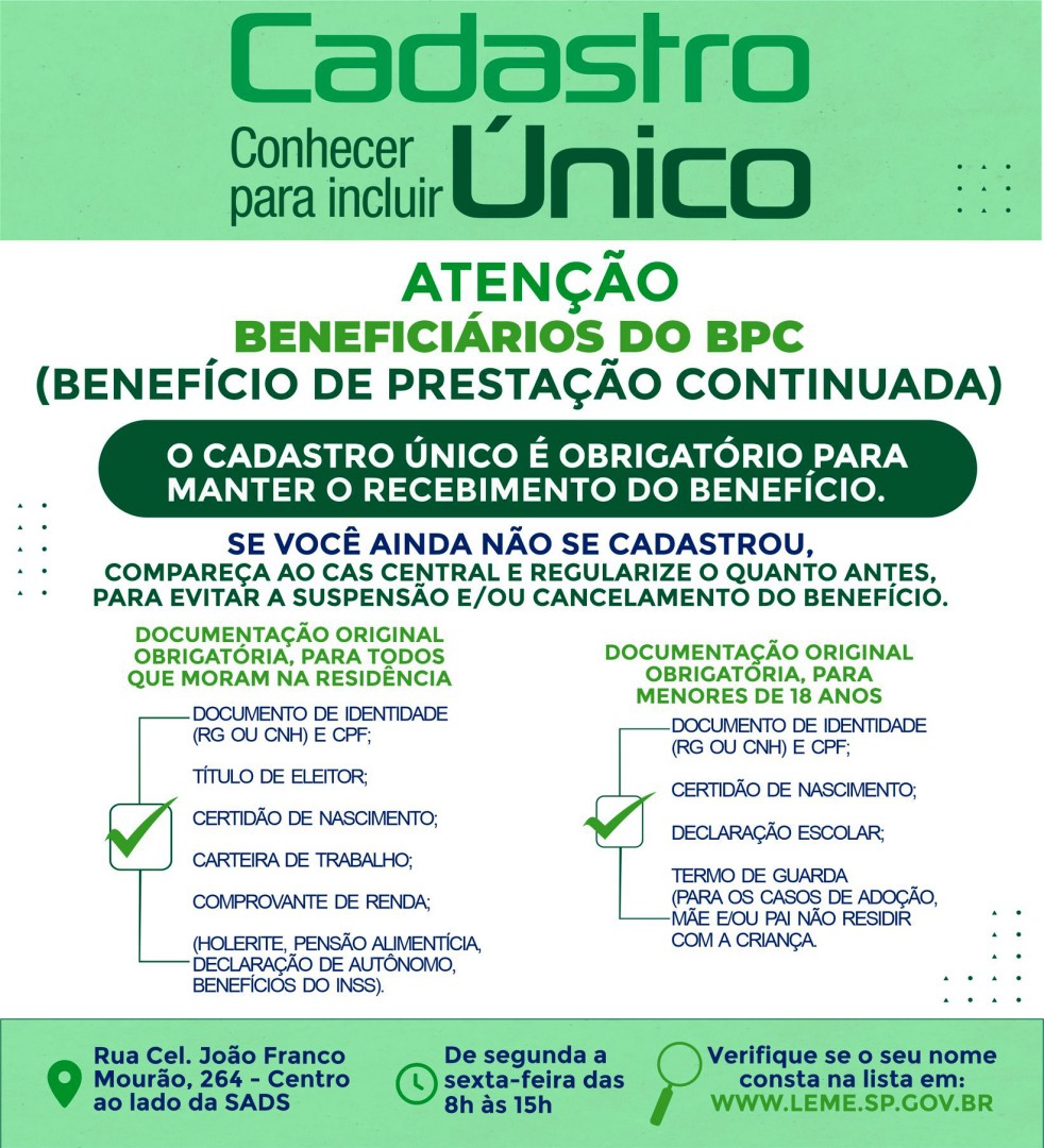 ATENÇÃO BENEFICIÁRIOS DO BPC/LOAS - BENEFÍCIO DE PRESTAÇÃO CONTINUADA.