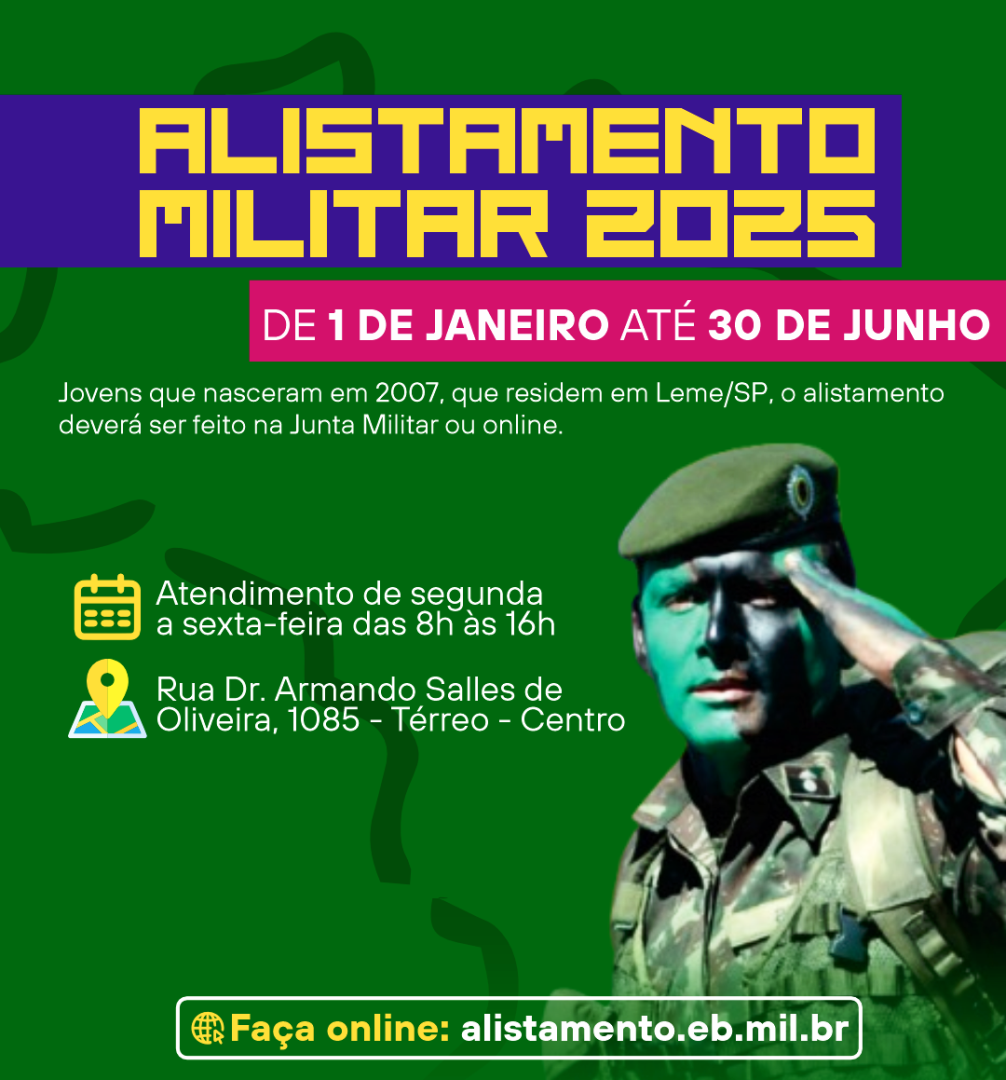 ATENÇÃO: ALISTAMENTO MILITAR 2025 ATÉ DIA 30 DE JUNHO