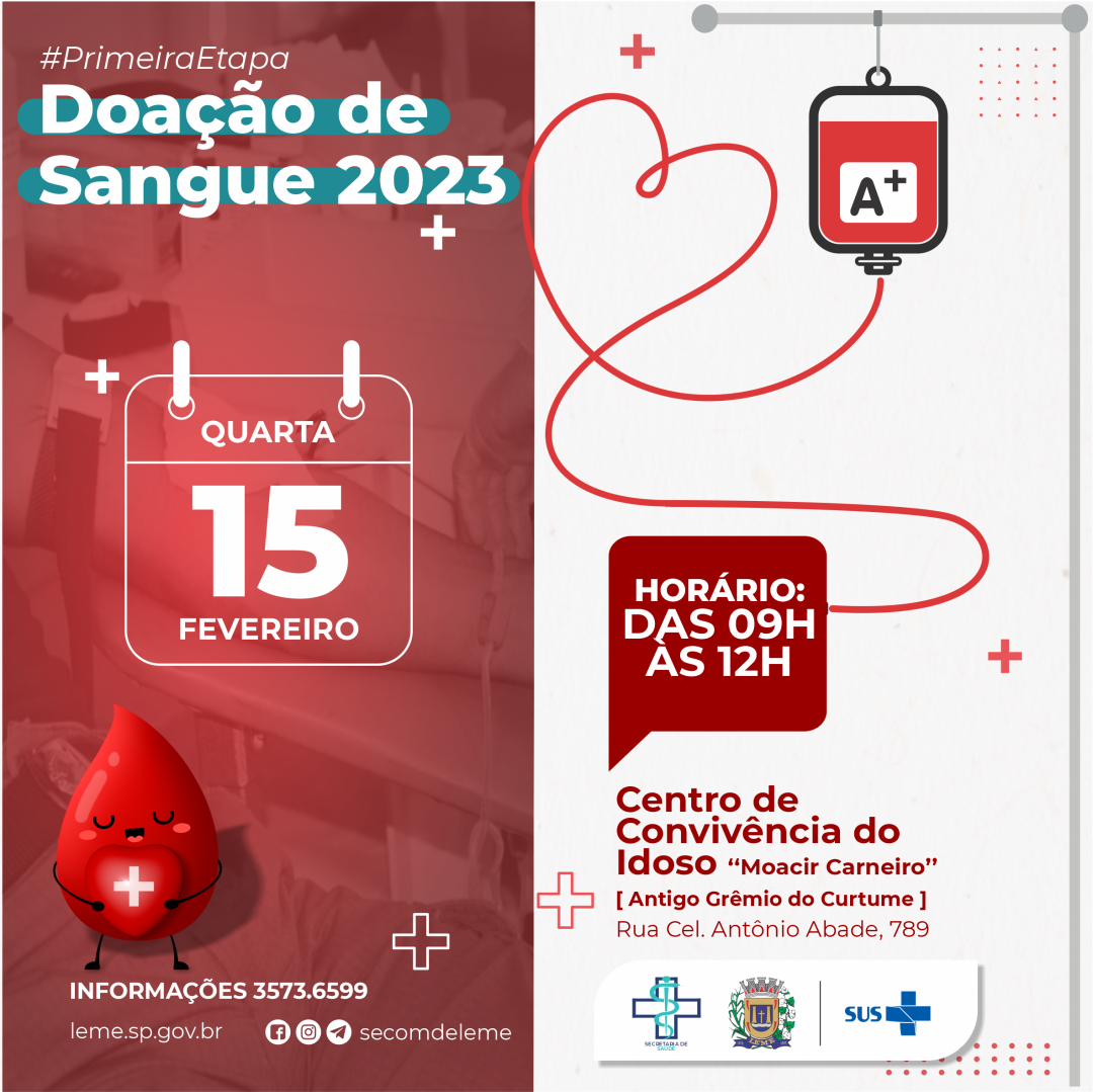 Primeira etapa do calendário de doação de sangue acontece dia 15 - quarta-feira