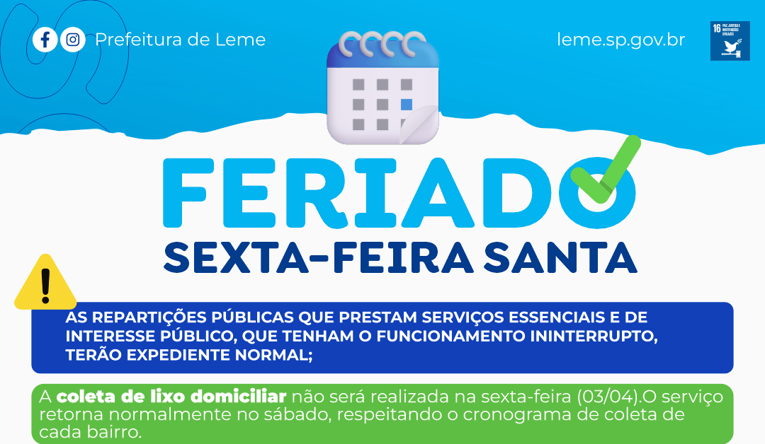 REPARTIÇÕES PÚBLICAS MUNICIPAIS TERÃO EXPEDIENTE SUSPENSO NA SEXTA-FEIRA DA PAIXÃO