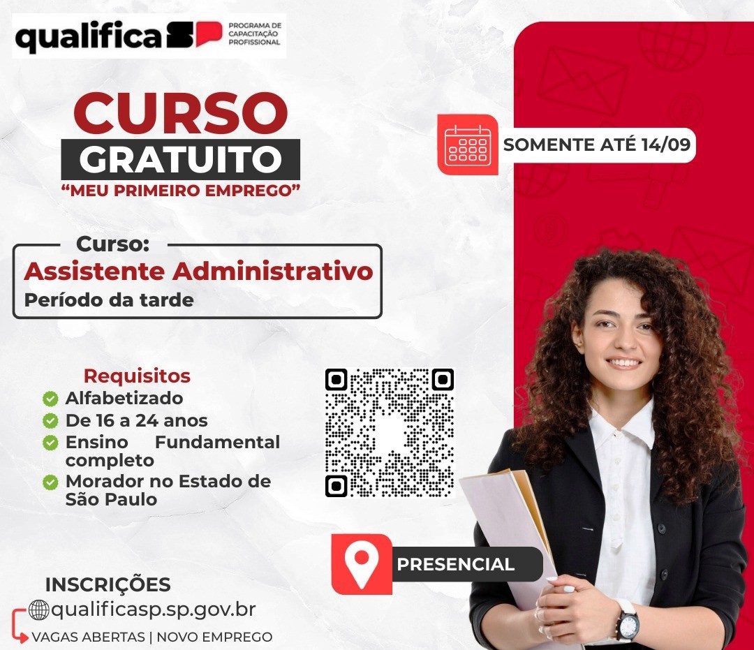 INSCRIÇÕES ABERTAS PARA O CURSO: "MEU PRIMEIRO EMPREGO - ASSISTENTE ADMINISTRATIVO"