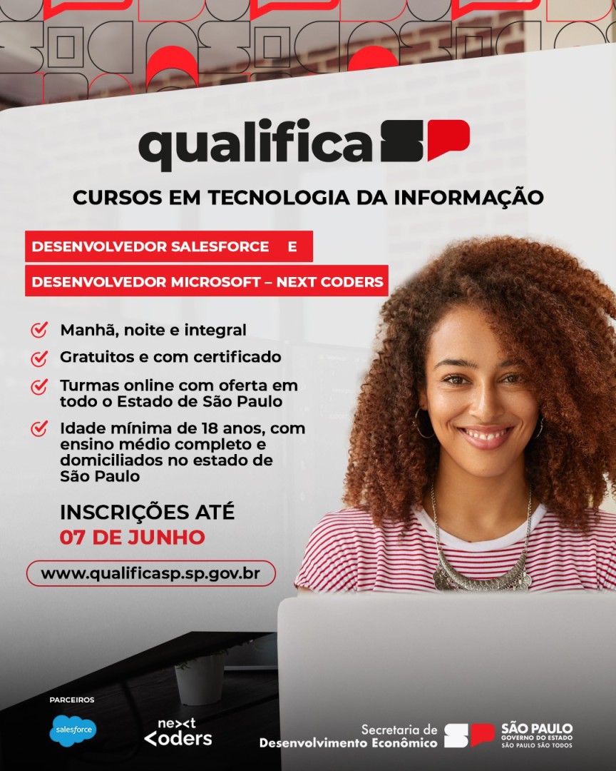 INSCRIÇÕES ABERTAS - QUALIFICA SP – TECNOLOGIA DA INFORMAÇÃO