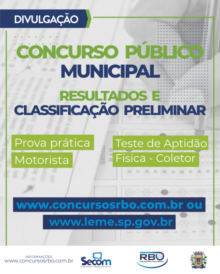 CONCURSO PÚBLICO MUNICIPAL EDITAL 06/2023 - RESULTADO DAS PROVAS PRÁTICAS E TESTES DE APTIDÃO