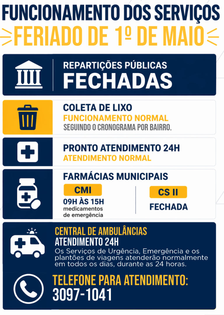 FERIADO NACIONAL NAS REPARTIÇÕES PÚBLICAS MUNICIPAIS DIA 1º DE MAIO