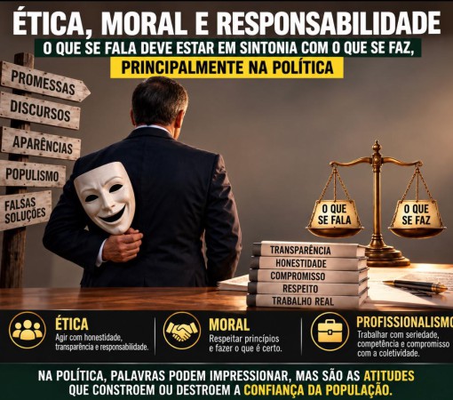 ÉTICA, MORAL E RESPONSABILIDADE: O QUE SE FALA DEVE ESTAR EM SINTONIA COM O QUE SE FAZ, PRINCIPALMENTE NA POLÍTICA}