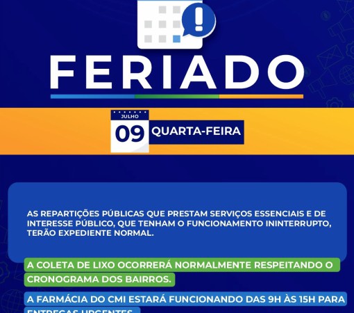 FERIADO ESTADUAL DE 09 DE JULHO}