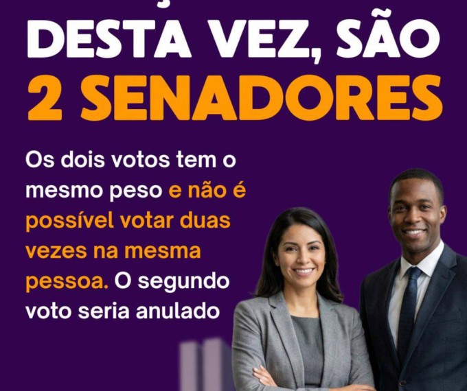 ELEIÇÕES 2026 - O ELEITOR DEVERÁ VOTAR EM DOIS CANDIDATOS AO SENADO